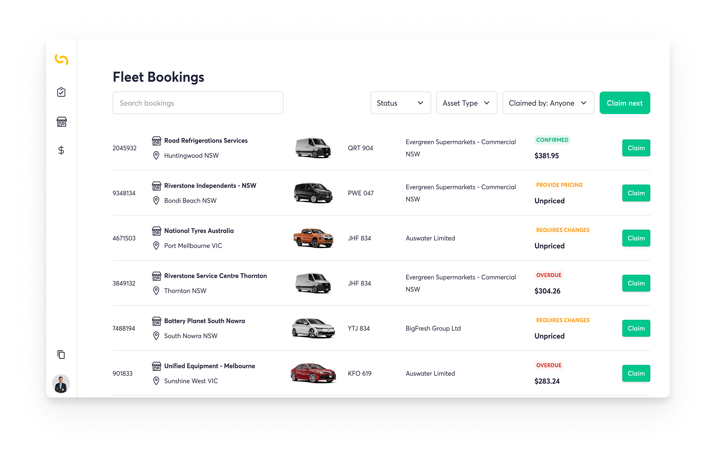 fleet bookings dashboard